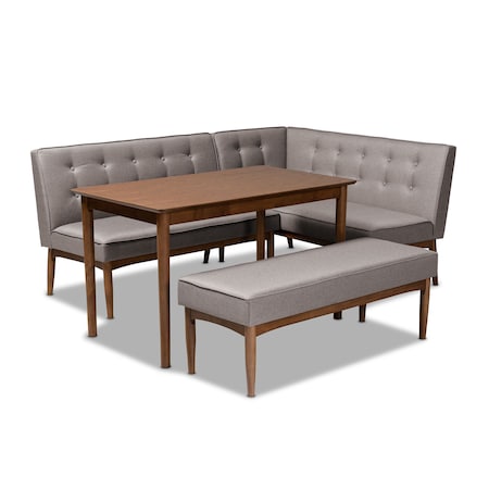 Baxton Studio Arvid Mid-Century Gray Upholstered 4-Piece Wood Dining Nook Set 155-9305-9306-9308